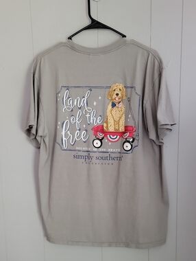 Simply Southern Women's Shirt Large Gray Dog Short Sleeve